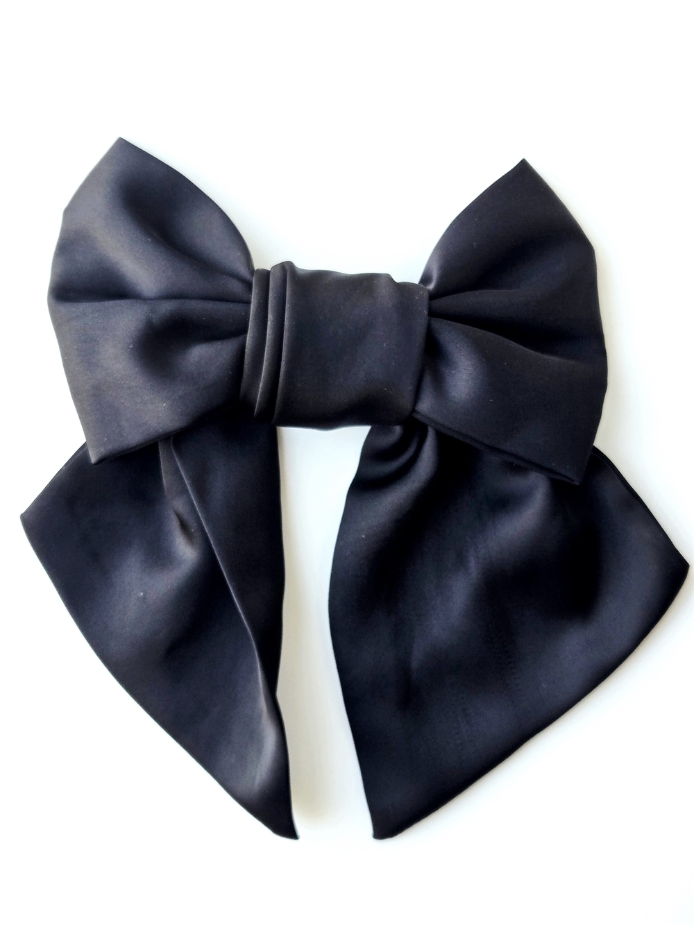 Black Satin Hair Bow Clip - Women Accessories